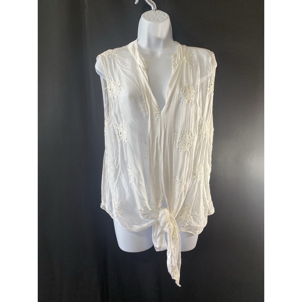 Le Marais Paris Womens Embroidered Shirt Size XL Delicate Dainty Cottagecore Tie